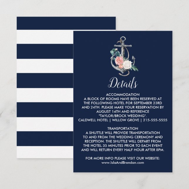 Carte D'accompagnement Ancre florale | Marine - Détails d'été Insérer une (Devant / Derrière)
