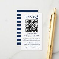 Ancre mariage bleu marine QR RSVP rayé