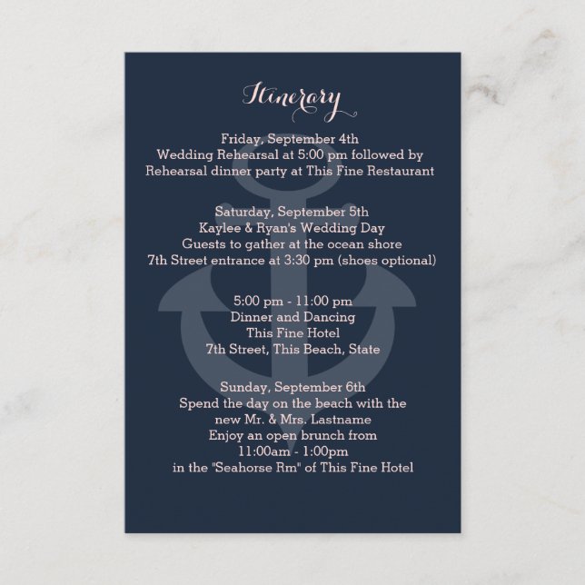 Carte D'accompagnement Ancre Marine Blue Intinerary (Devant)