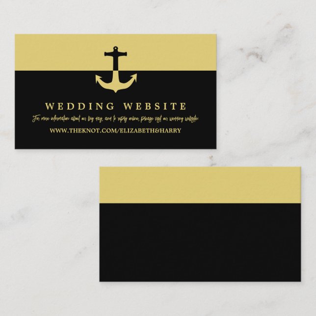 Carte D'accompagnement Ancre nautique, Black Gold, Site de mariage de pla (Devant / Derrière)
