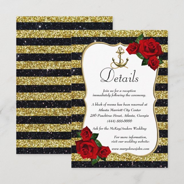 Carte D'accompagnement Ancre nautique Gold Black Stripes Détails du Maria (Devant / Derrière)