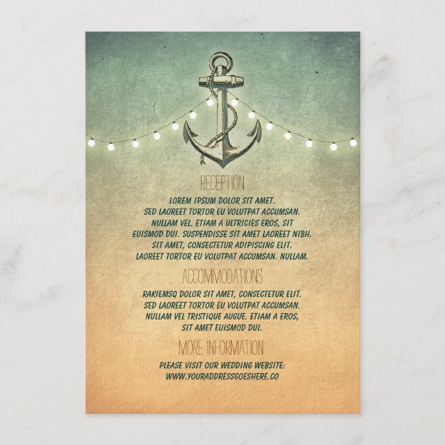 Carte D'accompagnement Ancre nautique rustique et lumières Détails du Mar (Devant)