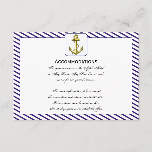 Carte D'accompagnement Ancre nautique sur les hébergements Mariages bleus (Devant)