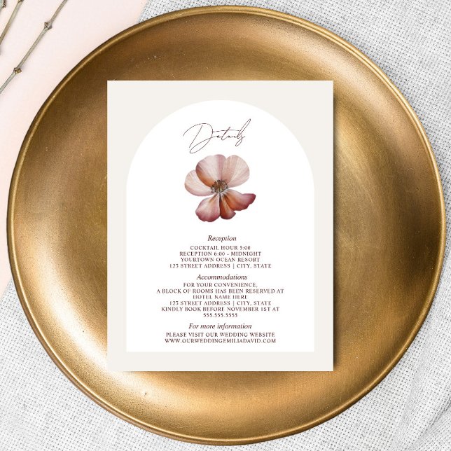 Carte D'accompagnement Anemone Arch Bourgogne Détails du Mariage (Créateur téléchargé)