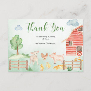 Carte D'accompagnement Animaux de ferme baby shower à thème du pays merci