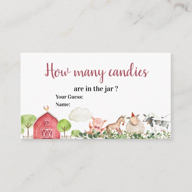 Carte D'accompagnement Animaux de ferme Barnyard Combien de bonbons (Devant)