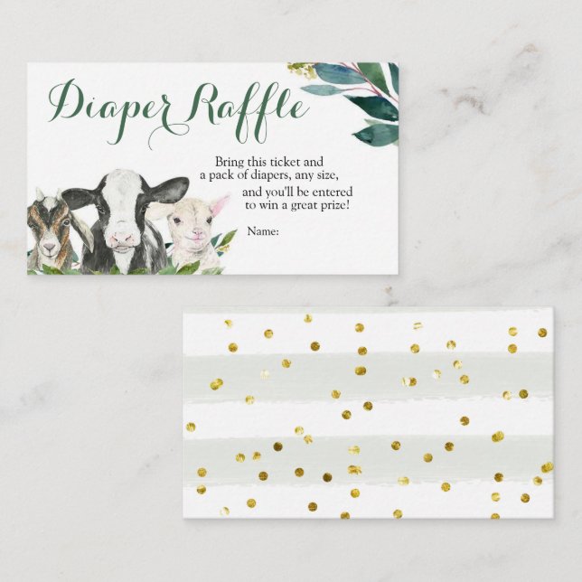Carte D'accompagnement Animaux de ferme Verdure Baby shower de plongeur R (Devant / Derrière)