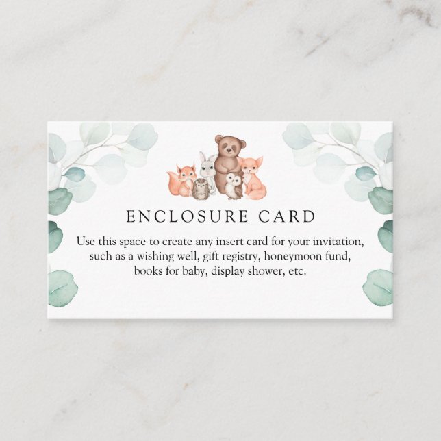 Carte D'accompagnement Animaux des bois et Eucalyptus de l'aquarelle (Devant)