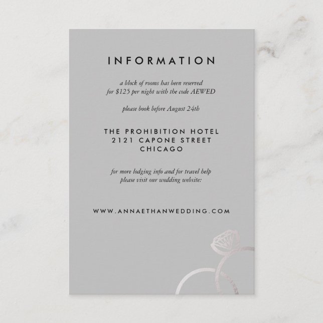 Carte D'accompagnement Anneaux d'argent moderne Gris Mariage Information  (Devant)