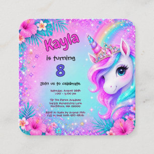 Carte D'accompagnement Anniversaire Licorne Magique Arc-en-Ciel Paillette