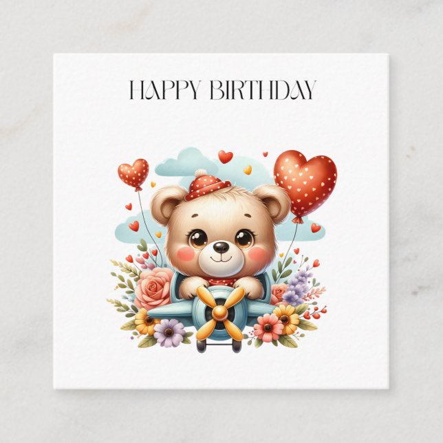Carte D'accompagnement Anniversaire Pilote Ours en Peluche (Devant)