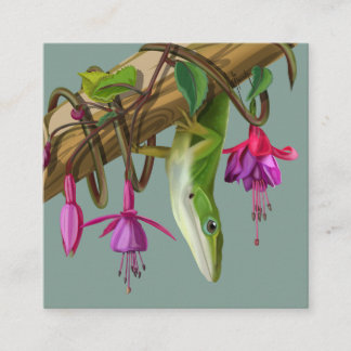 Carte D'accompagnement Anolis vert avec fuchsias 