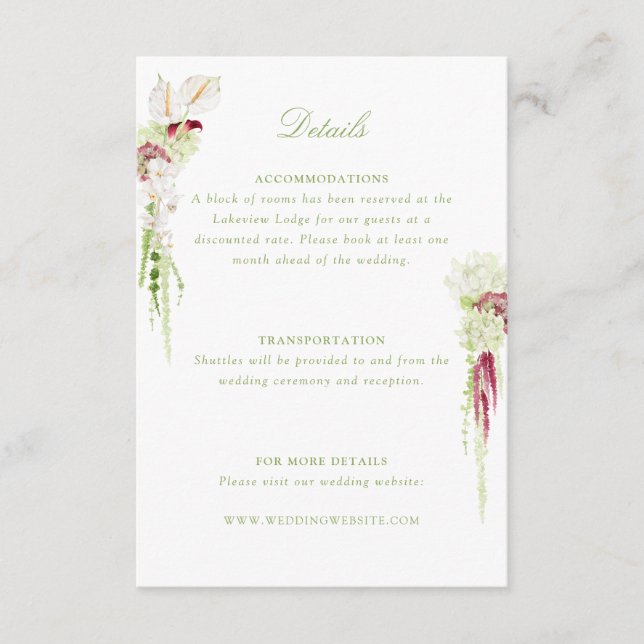 Carte D'accompagnement  Anthurium Cascading Bouquet Wedding Details (Devant)