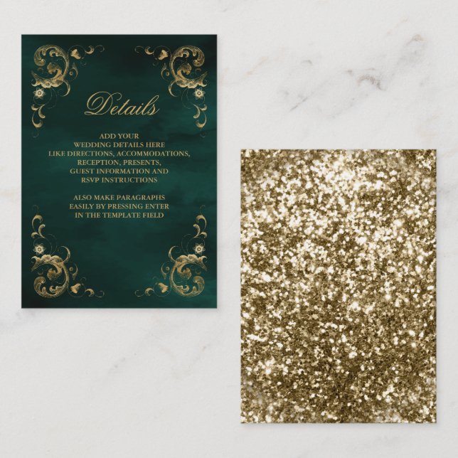 Carte D'accompagnement Antique Gold Frame Emerald Green Détails (Devant / Derrière)