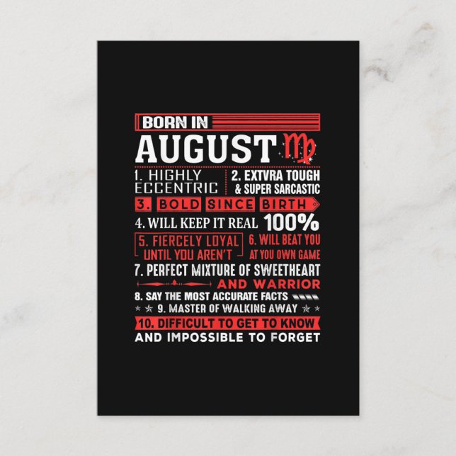 Carte D'accompagnement Août Cadeaux D'Anniversaire - Né En Août Virgo (Devant)