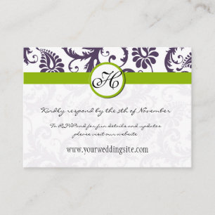 Carte D'accompagnement Apple Green Lapis Purple Mariage damassé Info Cart