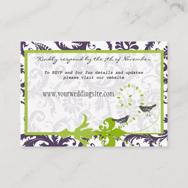 Carte D'accompagnement Apple Green Lapis Purple Mariage damassé Info Cart (Devant)