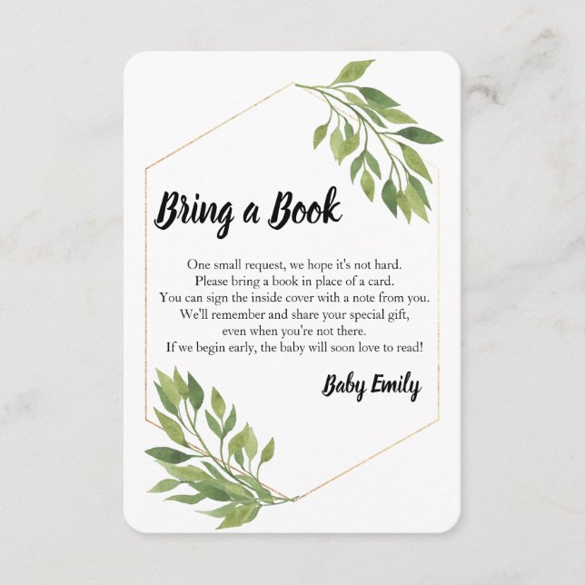 Carte D'accompagnement Apportez à une verdure de livre le baby shower (Devant)