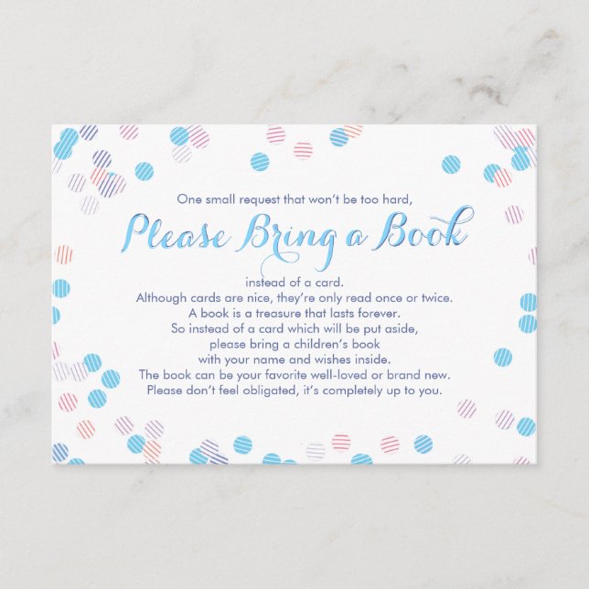 Carte D'accompagnement Apportez un livre Boy Blue Confetti Modern Insert  (Devant)