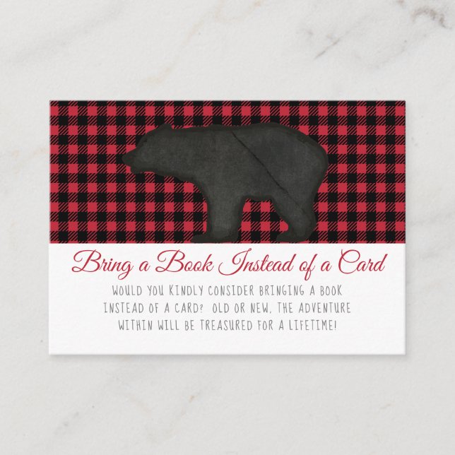 Carte D'accompagnement Apportez un livre Lumberjack Plaid Bear Boy Shower (Devant)