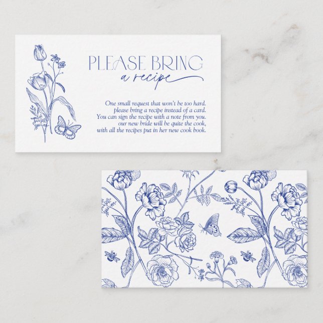Carte D'accompagnement Apportez Une Fête des mariées Florale Bleue Recett (Devant / Derrière)