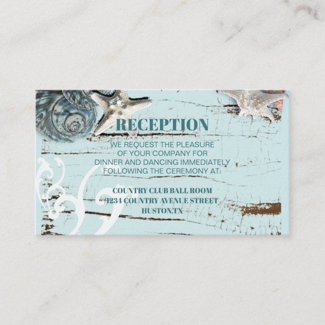 Carte D'accompagnement aqua bleu coquillage plage détails de mariage (Devant)