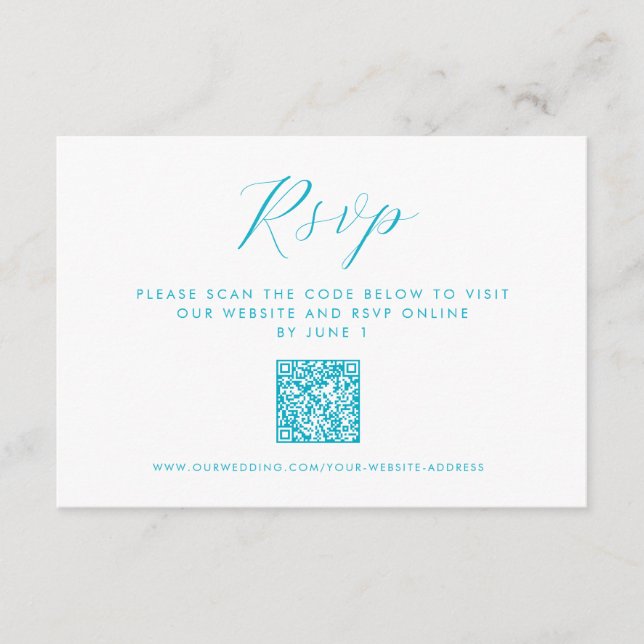 Carte D'accompagnement Aqua Blue Ocean Waves QR code Beach Wedding RSVP (Devant)