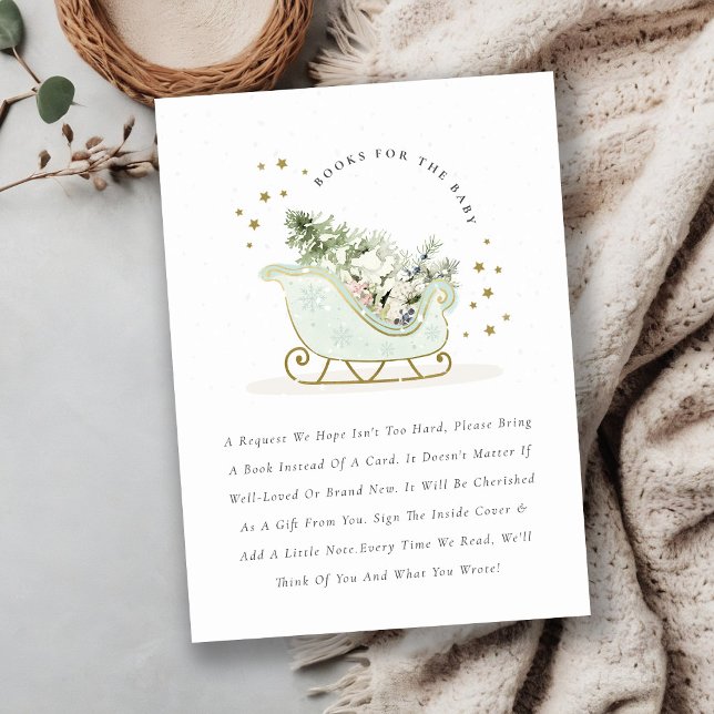 Carte D'accompagnement Aqua Blue Winter Sleigh Livres pour Baby shower (Créateur téléchargé)