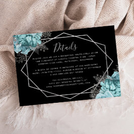 Carte D'accompagnement Aqua Floral Silver Black Wedding Details