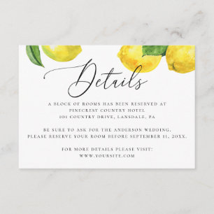 Carte D'accompagnement Aquarelle agrumes jardin citron détails du mariage