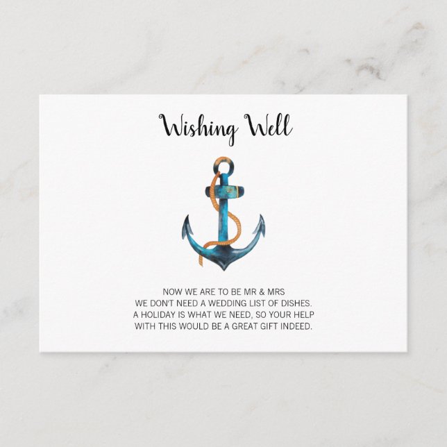 Carte D'accompagnement Aquarelle Ancre Nutical Wishing well Mariage (Devant)
