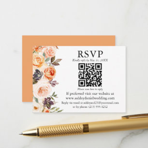 Carte D'accompagnement Aquarelle Automne Floral QR RSVP Mariage Peach