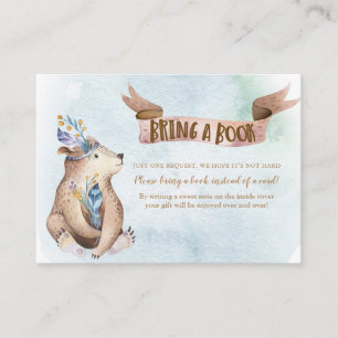 Carte D'accompagnement Aquarelle Baby Shower Ours Bohème Apporte un Livre