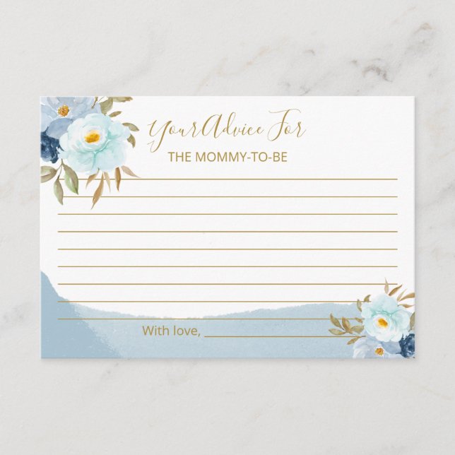 Carte D'accompagnement Aquarelle bleu clair Baby shower Floral Conseils (Devant)