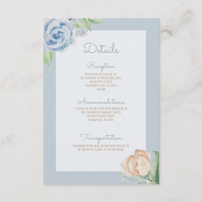 Carte D'accompagnement Aquarelle bleu doux floral esquissé (Devant)