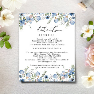 Carte D'accompagnement Aquarelle bleu Dusty Flowers Détails du Mariage