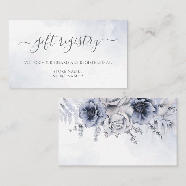 Carte D'accompagnement Aquarelle bleu Dusty Mariage végétal (Devant / Derrière)