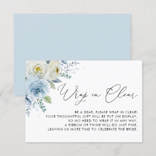 Carte D'accompagnement Aquarelle bleu et ivoire Roses enveloppés en clair