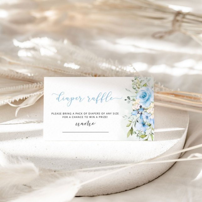 Carte D'accompagnement Aquarelle bleu floral diaper billet de tombola (Créateur téléchargé)