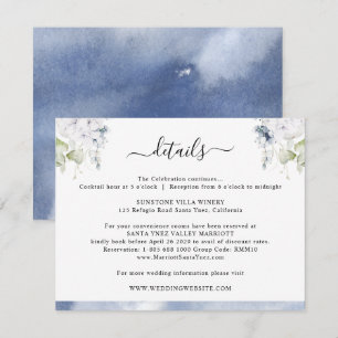 Carte D'accompagnement Aquarelle bleu marine chic, Détails du Mariage flo