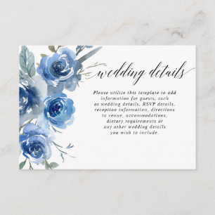 Carte D'accompagnement Aquarelle bleu marine floral blanc détails du mari