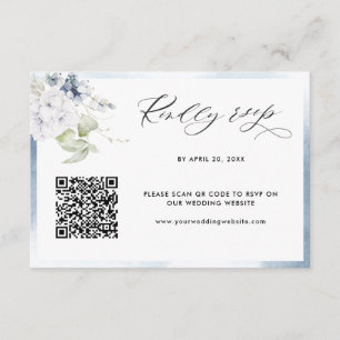 Carte D'accompagnement Aquarelle bleu pâle, Mariage floral QR Code RSVP
