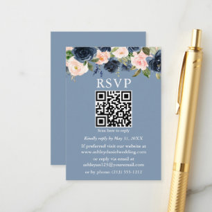 Carte D'accompagnement Aquarelle bleu rose pâle Floral QR RSVP