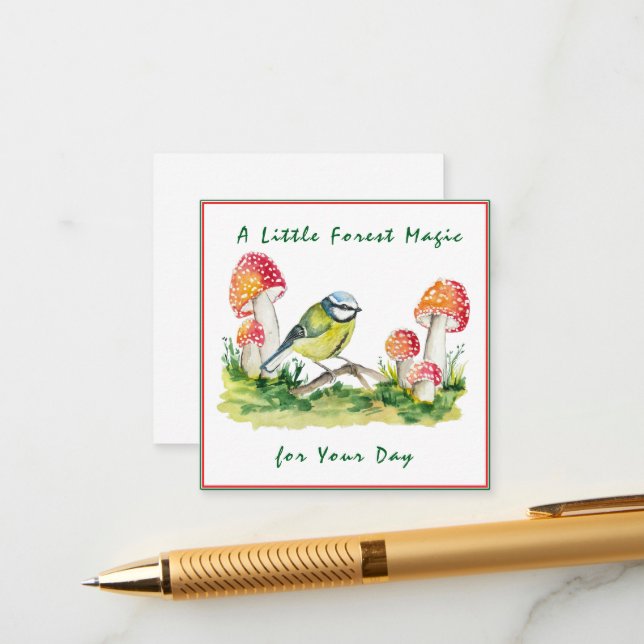 Carte D'accompagnement Aquarelle bleu Tit et vol Agaric (Devant/Arrière en situation)