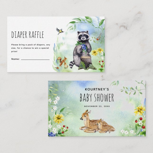 Carte D'accompagnement Aquarelle Bois Forêt Animaux Raffle de couches (Devant / Derrière)