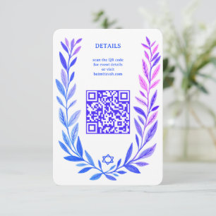 Carte D'accompagnement Aquarelle botanique BAR MITZVAH QR personnalisé