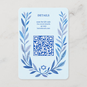 Carte D'accompagnement Aquarelle botanique CUSTOM QR Bar Bat mitzvah
