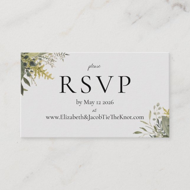 Carte D'accompagnement Aquarelle botanique Vert Mariage RSVP Card (Devant)