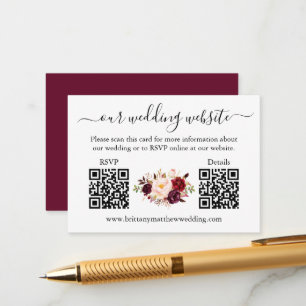 Carte D'accompagnement Aquarelle Bourgogne Floral 2 QR RSVP Détails