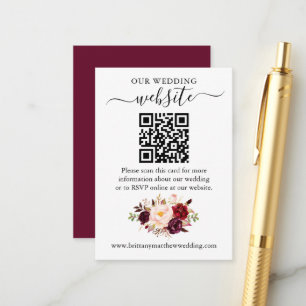 Carte D'accompagnement Aquarelle Bourgogne Floral QR Site Mariage